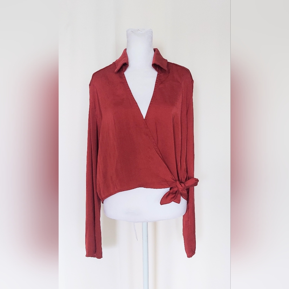 Hyfve Flare Sleeve Wrap Top Size Large Maroon Red